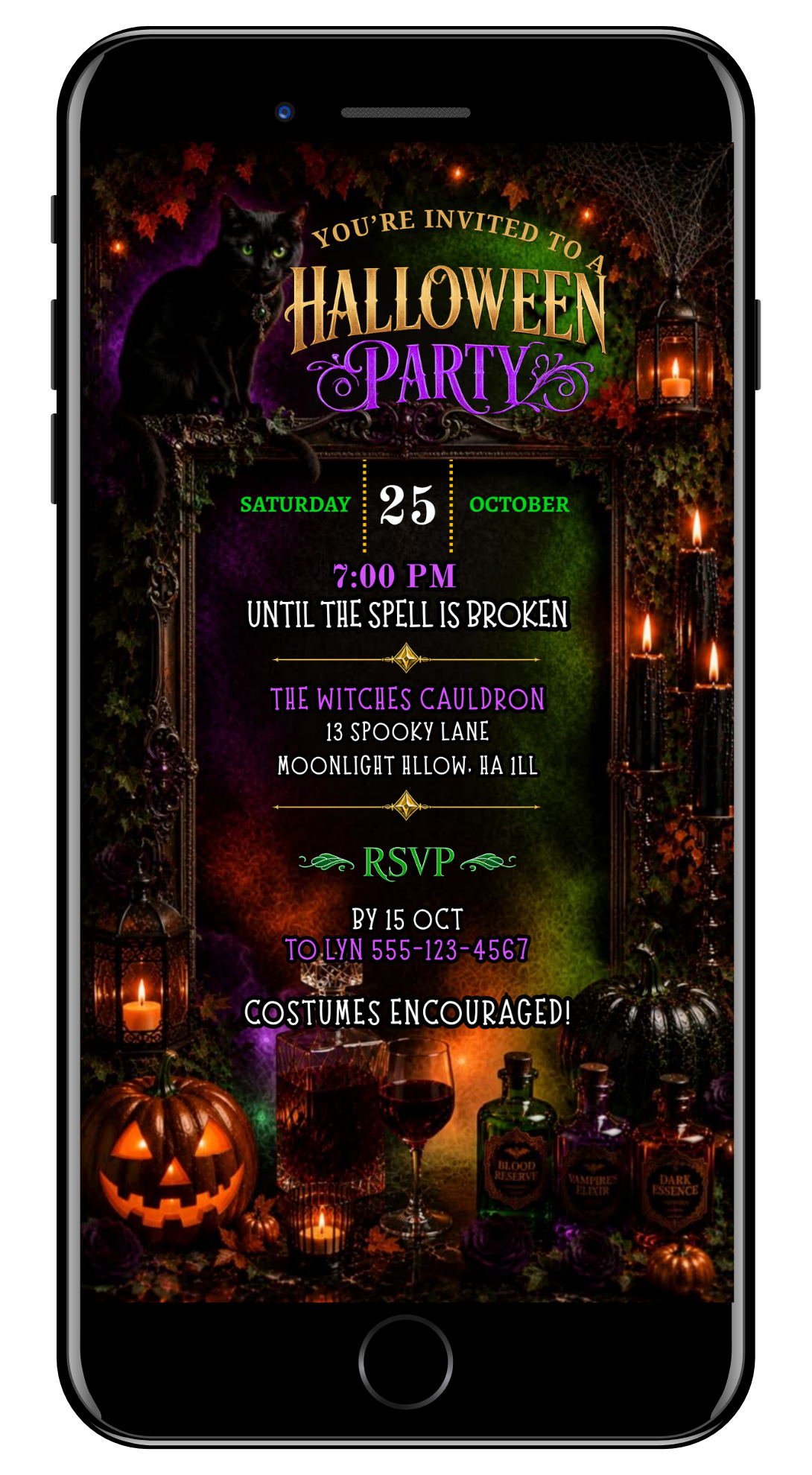 Halloween black cat and potions party video invite by URCordiallyInvited