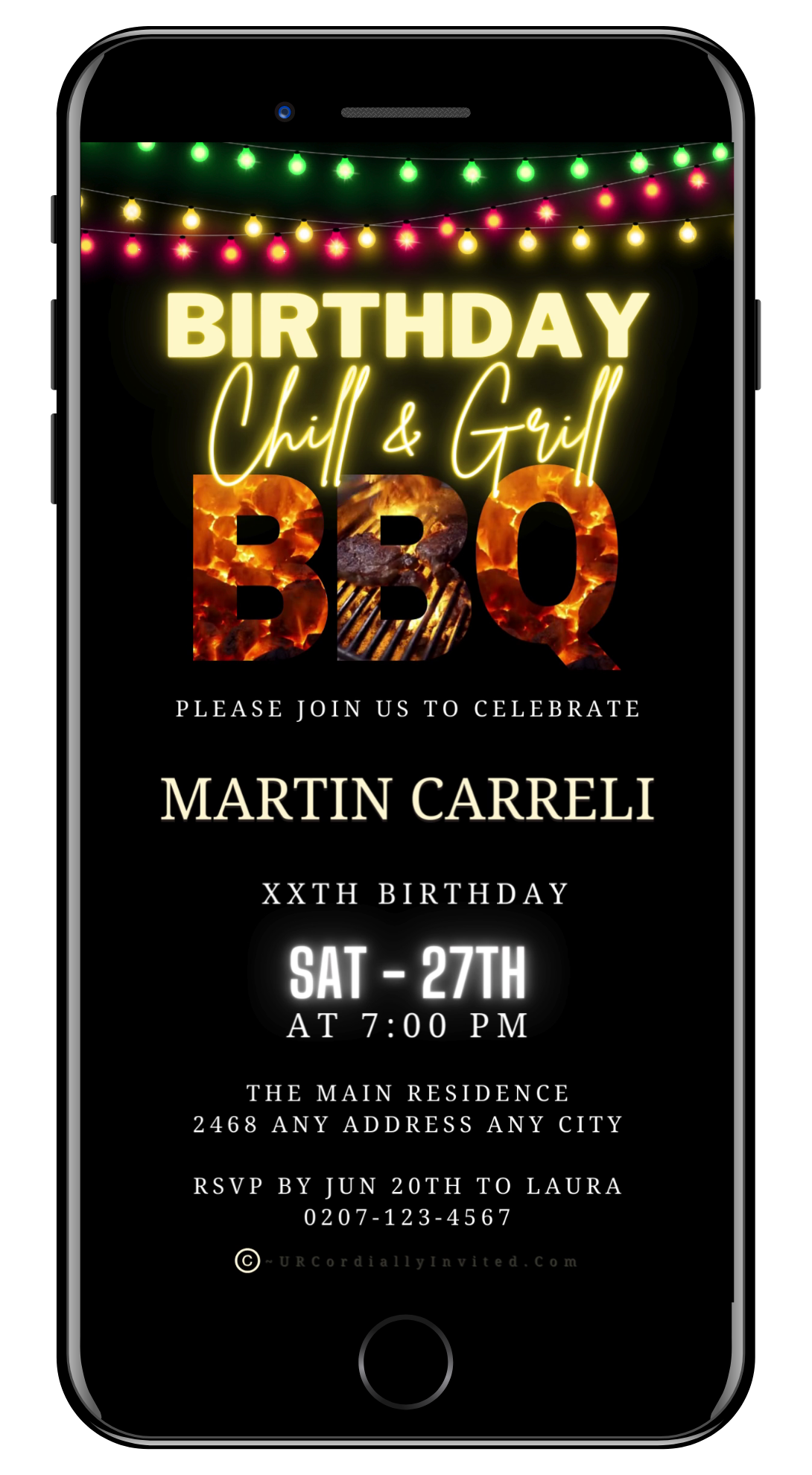 BBQ Flaming Grill Birthday Digital Video Party Invite