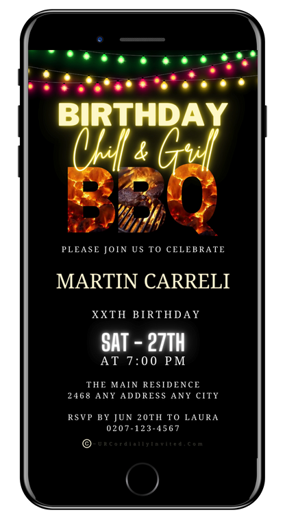 BBQ Flaming Grill Birthday | Digital Video Party Invite