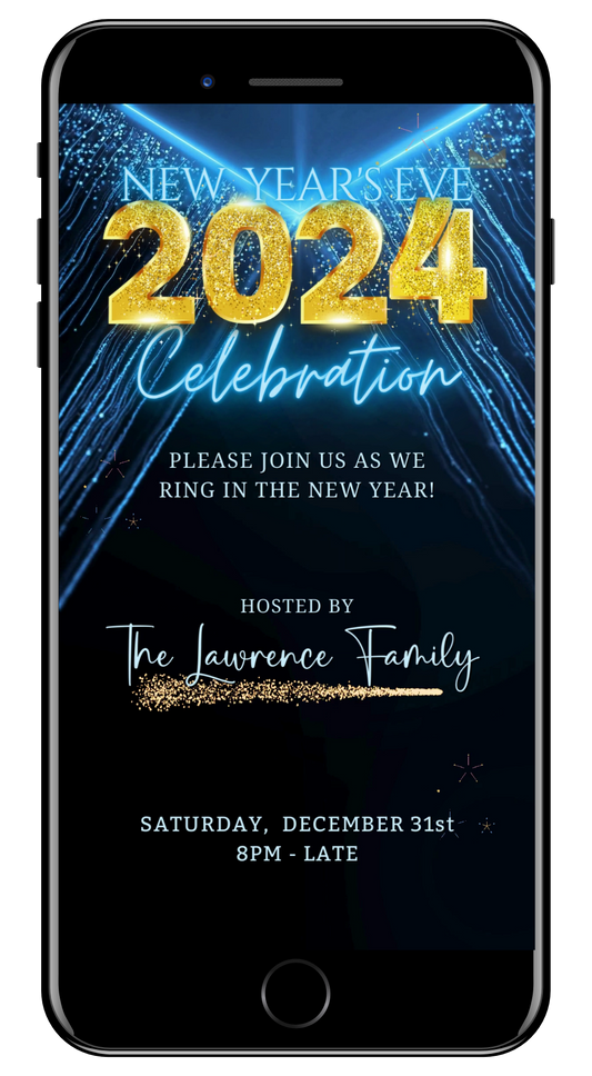 Blue Glittering Ray Neon 2024 | New Years Eve Party Video Invite