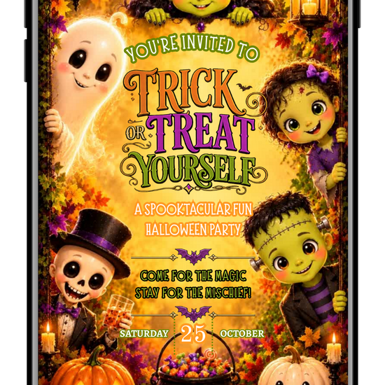 Halloween VIDEO colourful trick or treat invite by URCordiallyInvited