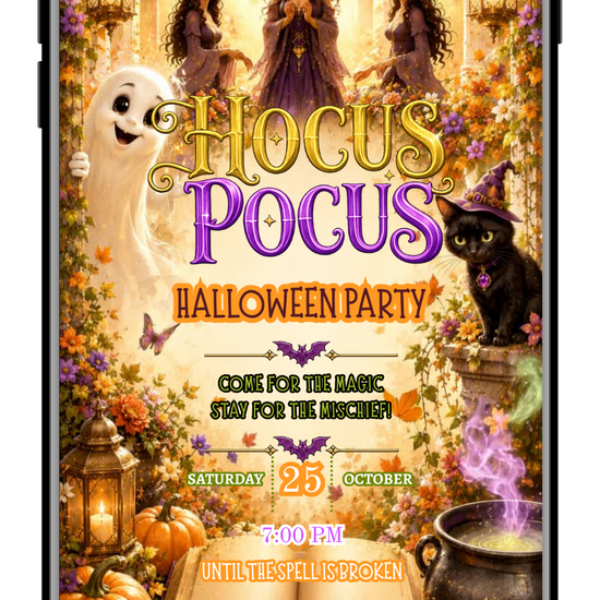 Halloween colourful hocus pocus video invite by URCordiallyInvited