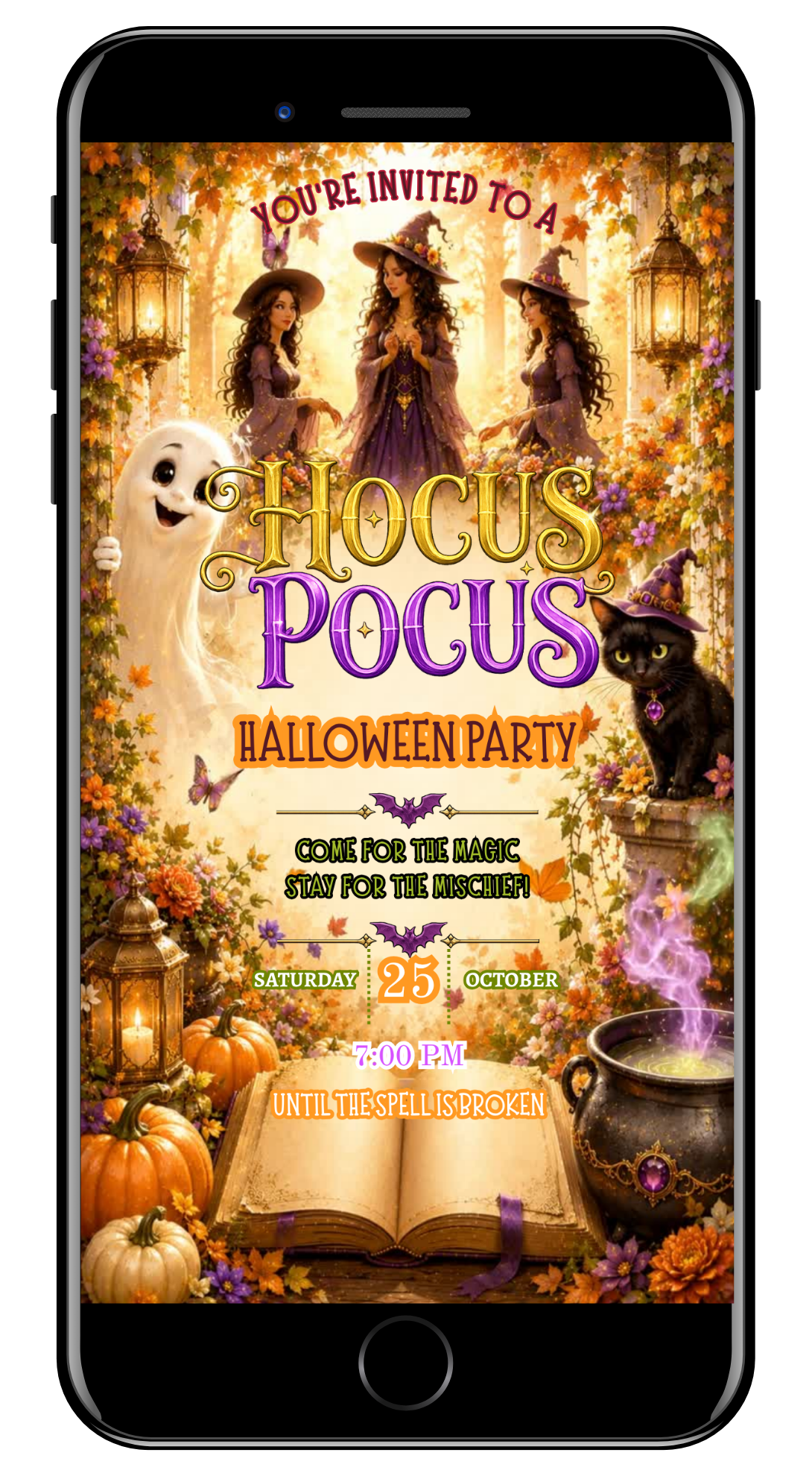 Halloween colourful hocus pocus video invite by URCordiallyInvited