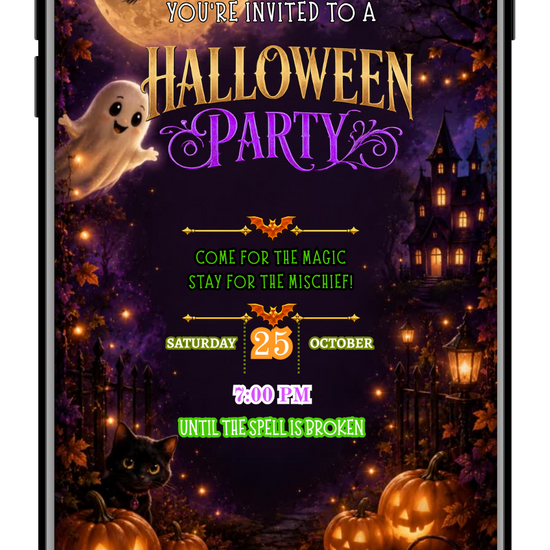 Halloween moonlit flying witch video invite by URCordiallyInvited