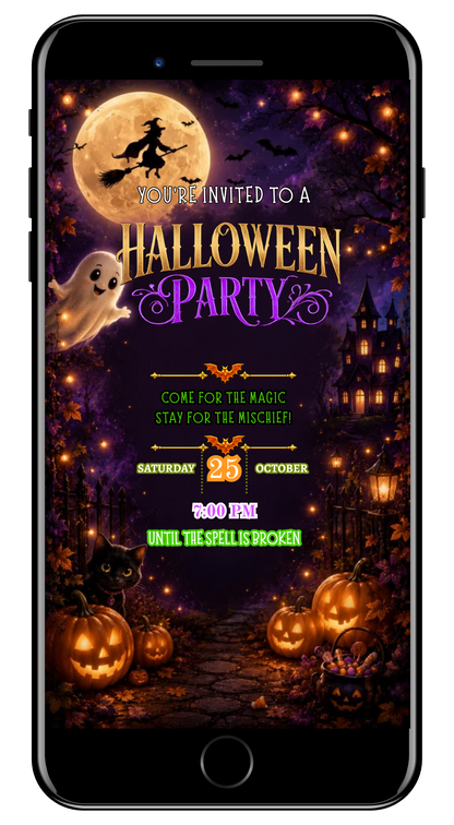 Halloween moonlit flying witch video invite by URCordiallyInvited