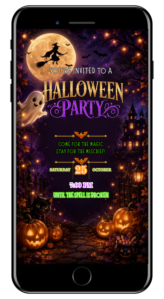 Halloween moonlit flying witch video invite by URCordiallyInvited
