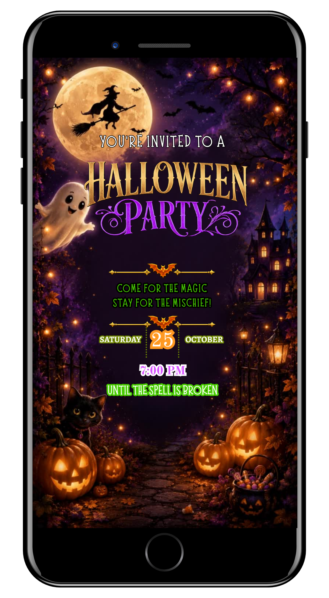 Halloween moonlit flying witch video invite by URCordiallyInvited