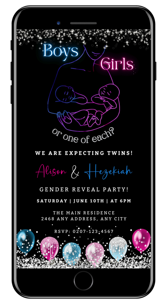 Twins Glowing Mum & Babies | Digital Gender Reveal Invite