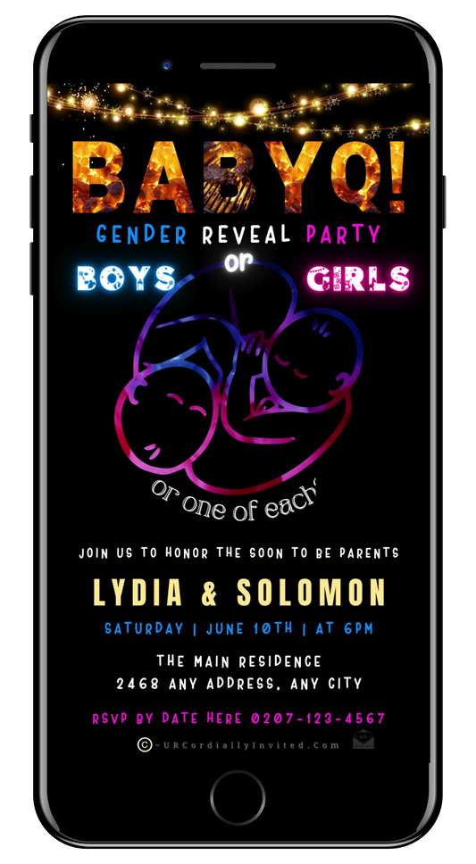 Animated Twins Cuddle BABYQ Grill | Digital Gender Reveal Invite