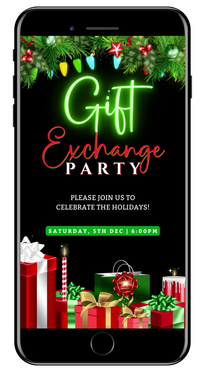 Colourful Lights Presents Ornaments Gift Exchange Party Video Invitation - Festive Digital Invite