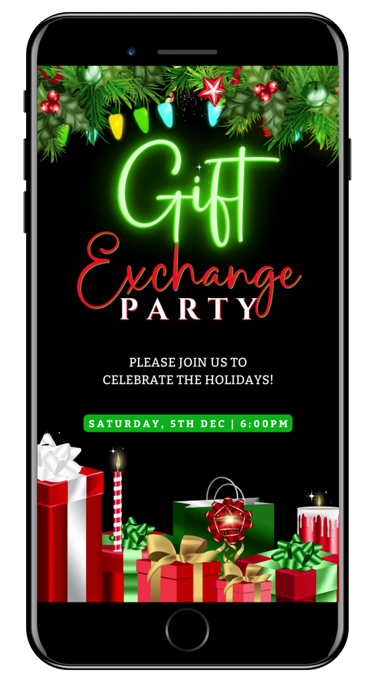 Colourful Lights Presents & Ornaments | Gift Exchange Party Video Invitation