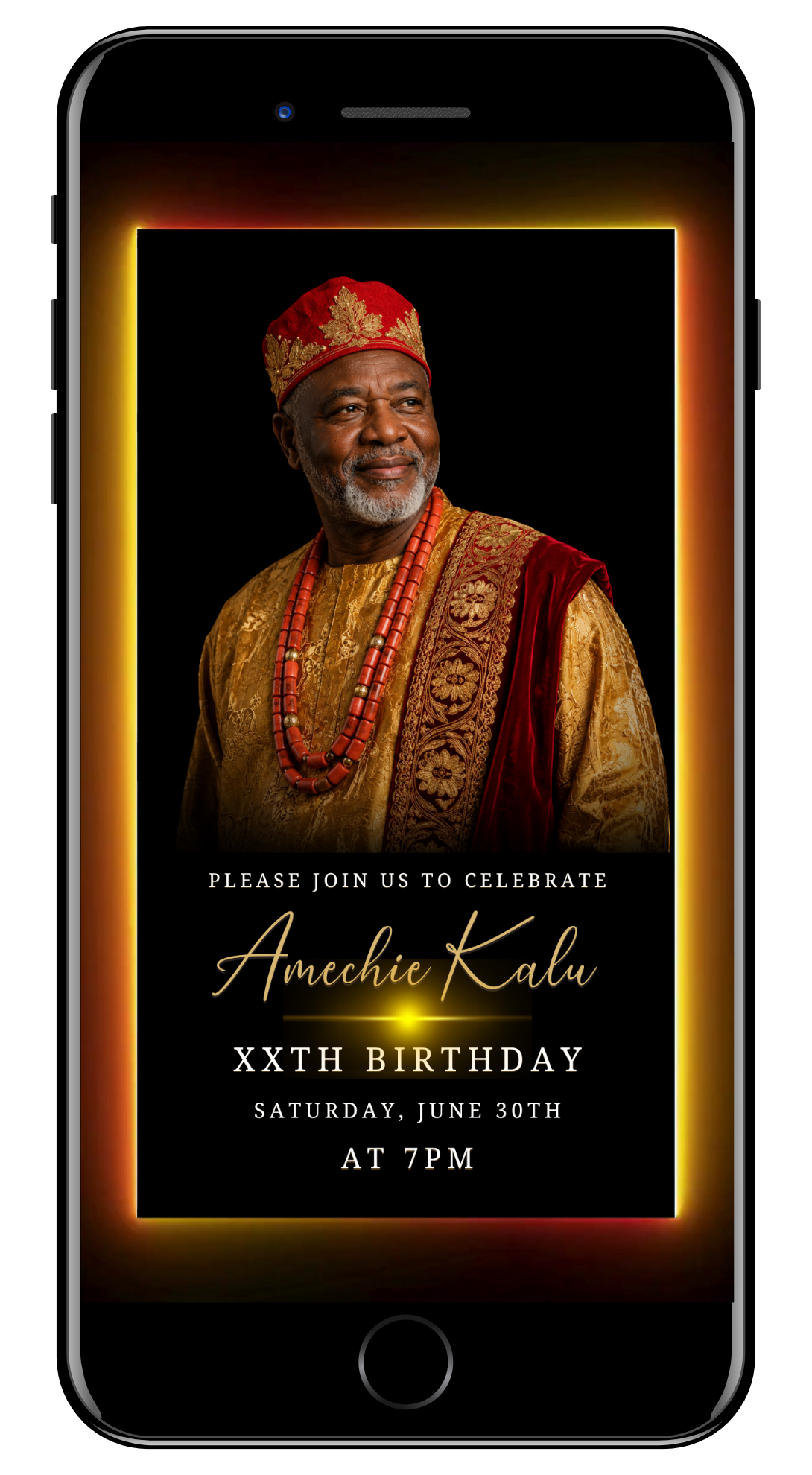 Mens any age red yellow black video invite by URCordiallyInvited