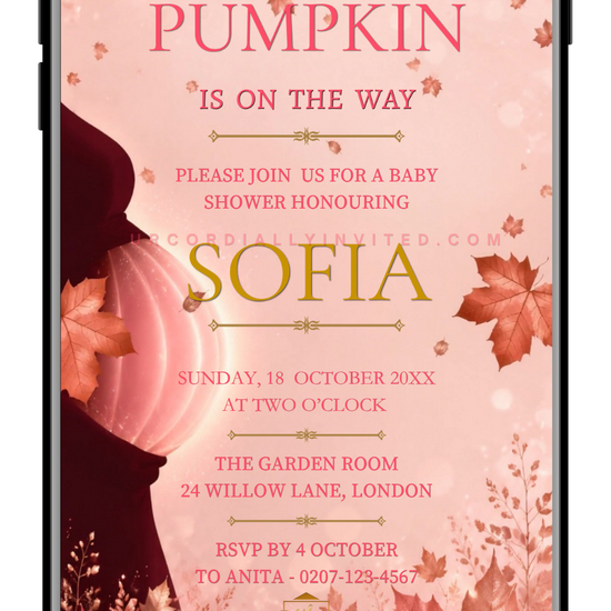 Enchanted Blush Pink Little Pumpkin Baby Shower Video Invitation | URCordiallyInvited