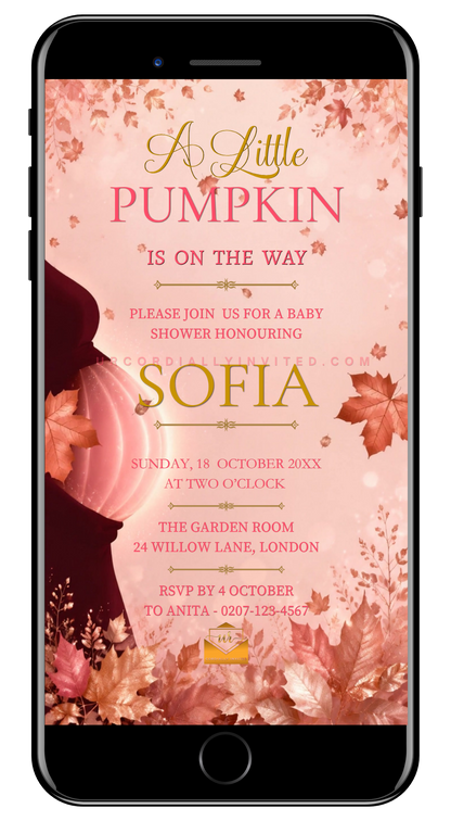 Enchanted Blush Pink Little Pumpkin Baby Shower Video Invitation | URCordiallyInvited