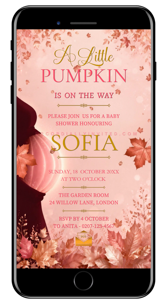 Enchanted Blush Pink Little Pumpkin Baby Shower Video Invitation | URCordiallyInvited