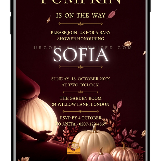 Blush Pink Neon Little Pumpkin Baby Shower Video Invitation | URCordiallyInvited