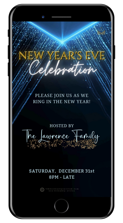 Dazzling Blue Gold New Year’s Eve Celebration Video Invitation