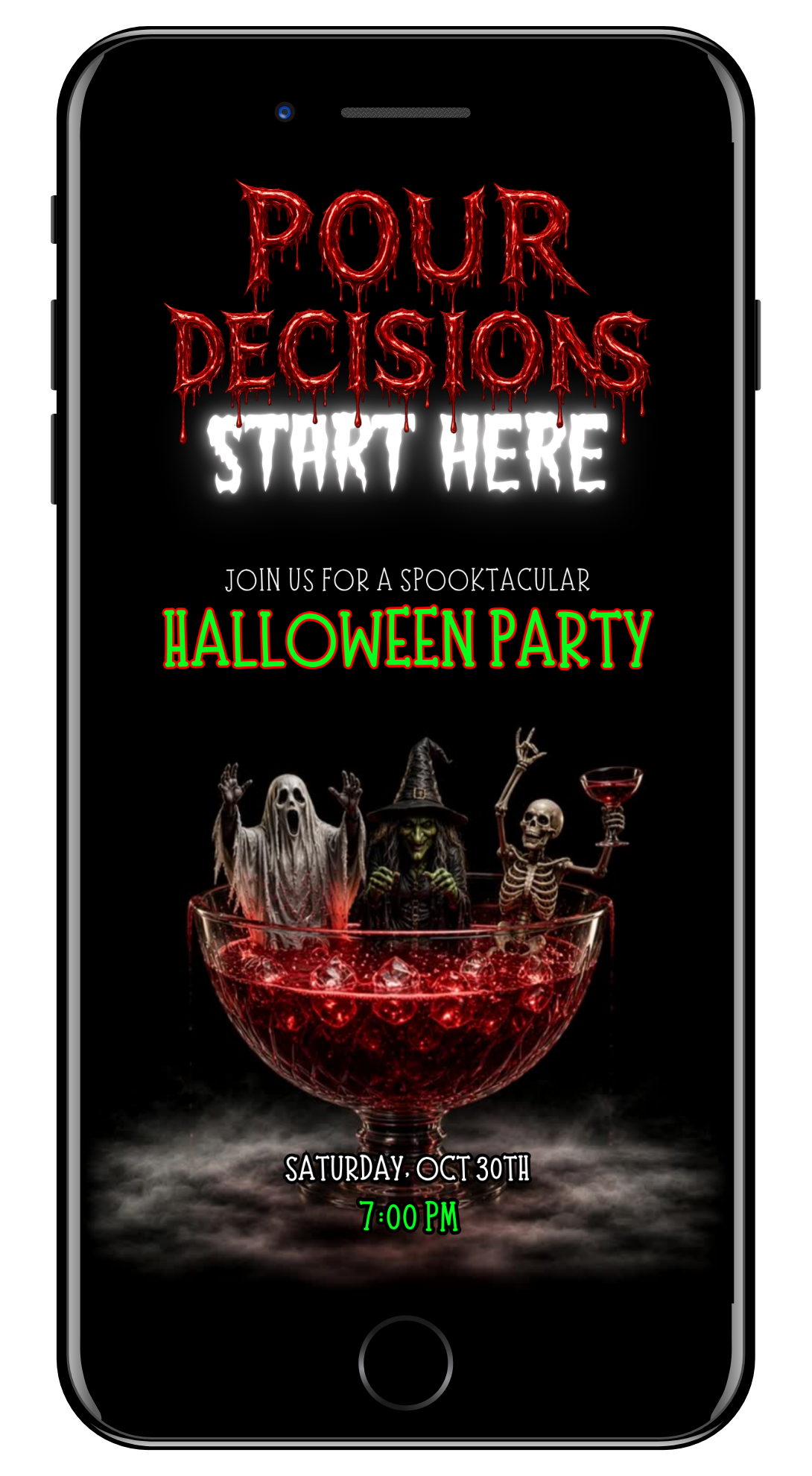 Halloween funny pour decisions with creepy friends cocktail video invite by URCordiallyInvited