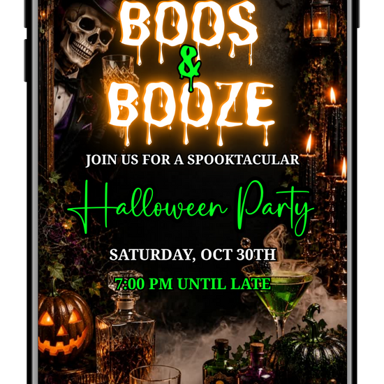 Skeleton Whiskey Boos & Booze Halloween Animated Video Invitation by URCordiallyInvited