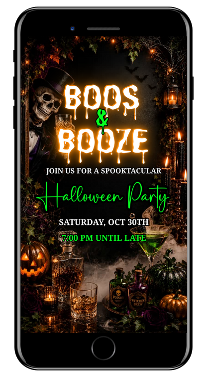 Skeleton Whiskey Boos & Booze Halloween Animated Video Invitation by URCordiallyInvited