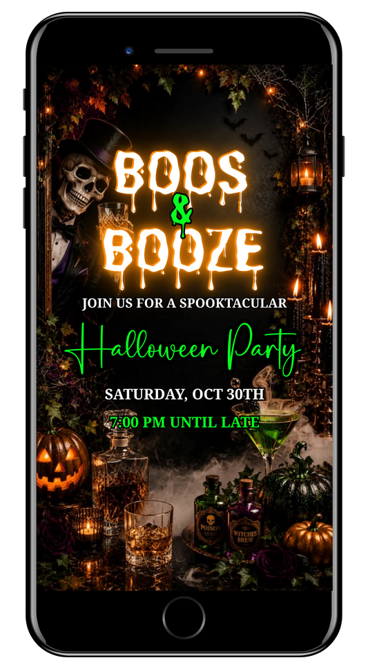 Skeleton Whiskey Boos & Booze Halloween Animated Video Invitation by URCordiallyInvited