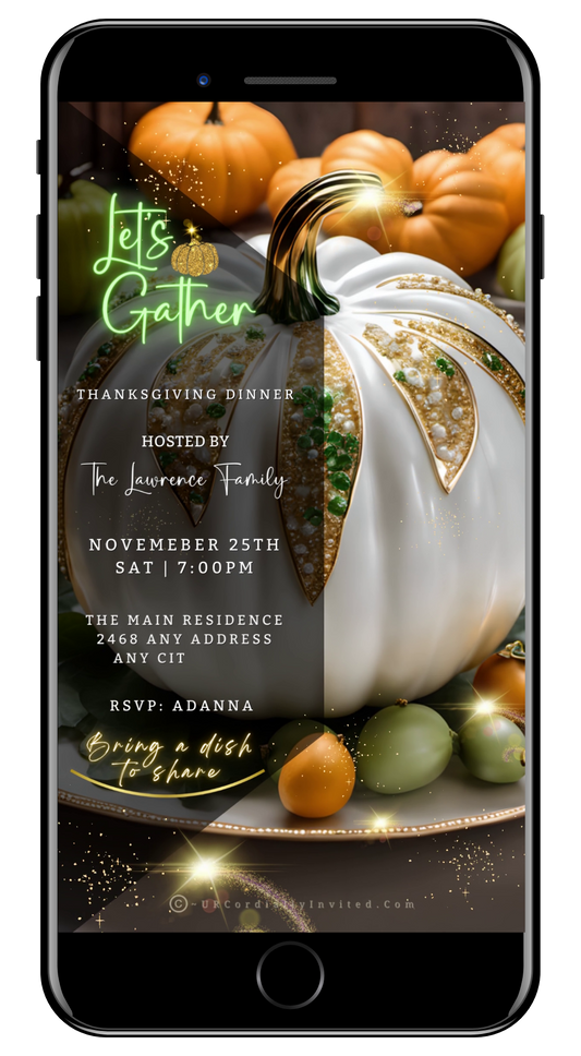 White Fruitful Platter Glitter Pumpkin | Thanksgiving Dinner Video Invite