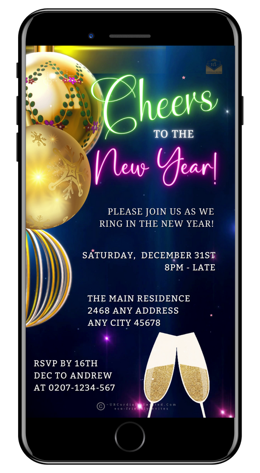 Ornamental Colourful Champagne | New Years Eve Party Video Invitation