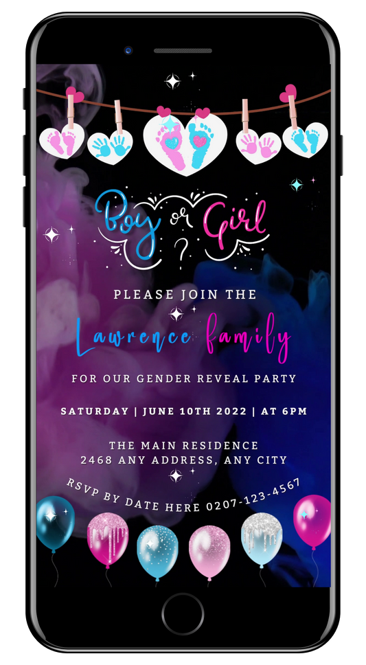 Dark Pink Blue Sky Hearts | Gender Reveal Party Video Invitation