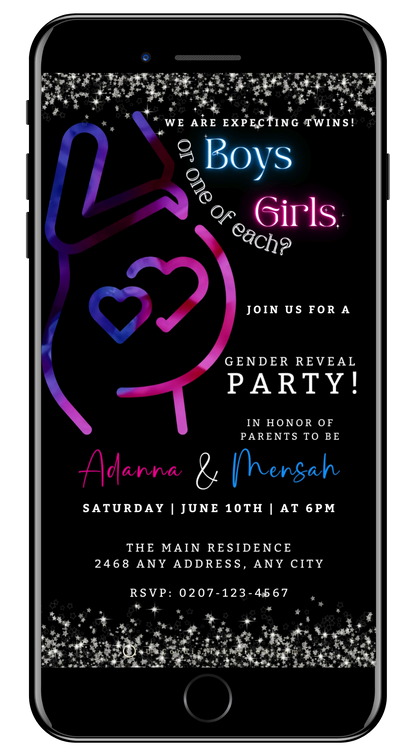 Twins Glowing Pregnant Mom | Digital Gender Reveal Invite