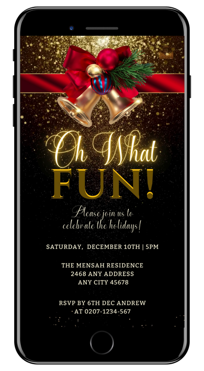 Golden Snow Ribbon Glitter Christmas Party Video Invitation - Elegant Digital Invite