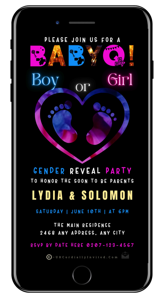 Animated BABYQ Blue Pink Feet Heart | Digital Gender Reveal Invite
