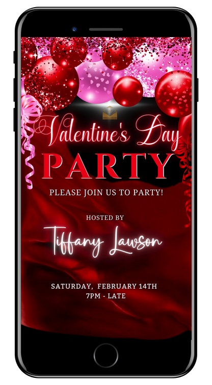 Pink Red Silk Neon Balloons | Valentines Party Invite