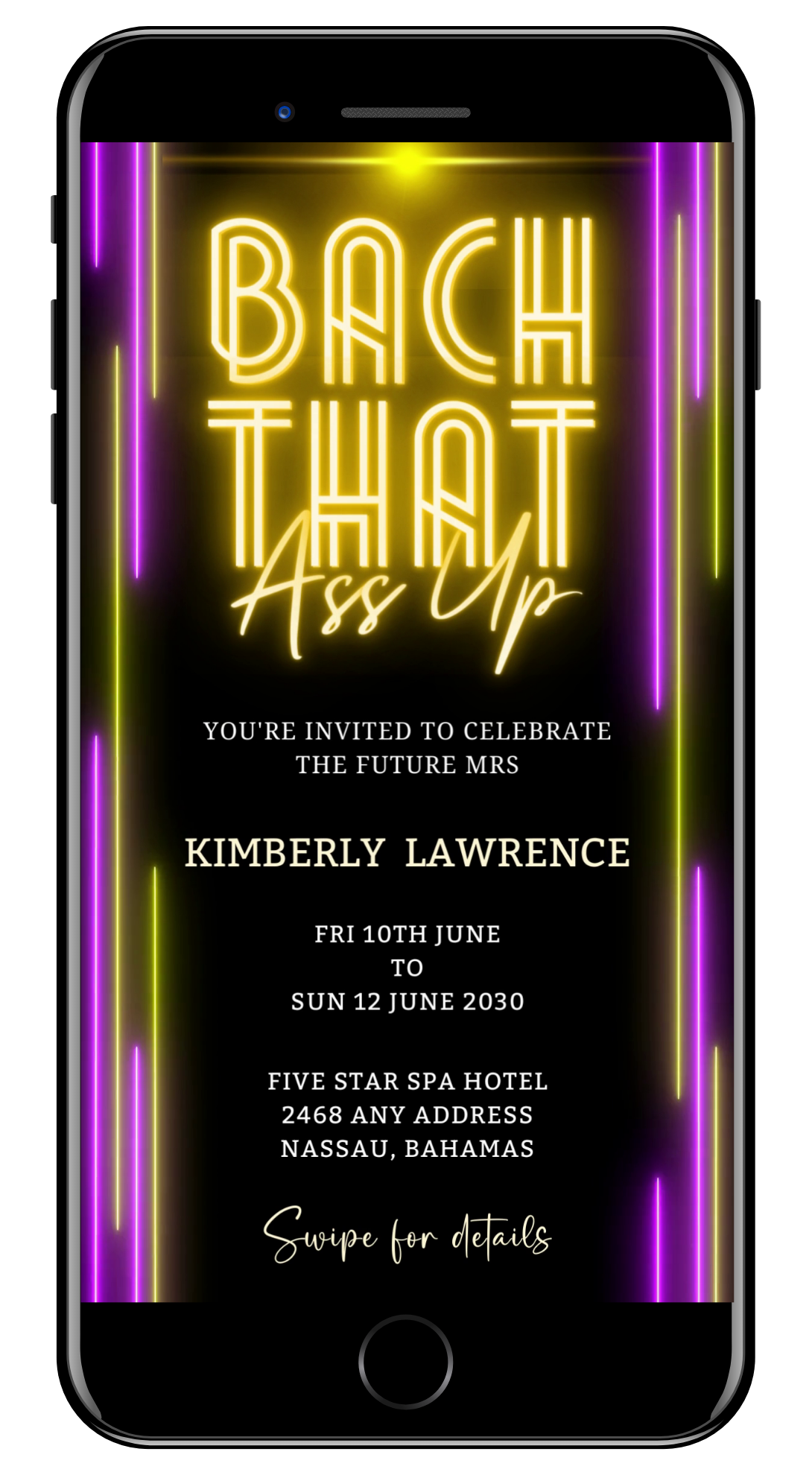 Neon Pink Yellow Bach That Ass Up Bachelorette Video Invitation