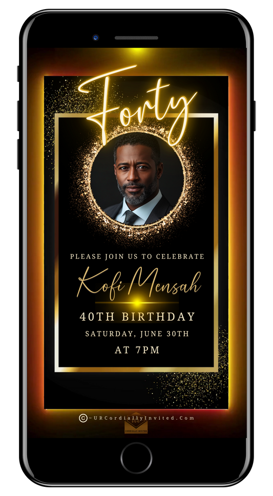 Elegant Animated Men’s 40th Birthday Video Invitation With Oval Photo Frame