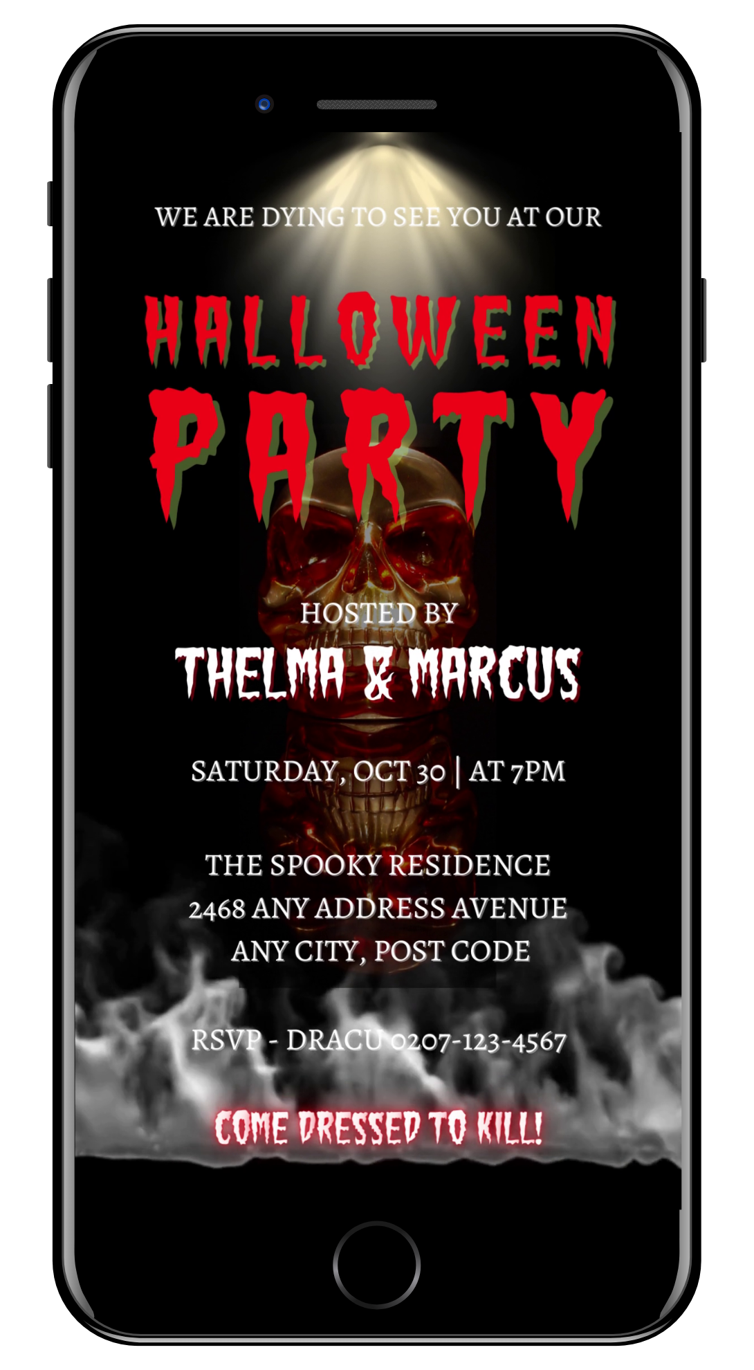 Red Smoking Skull Halloween Party Video Invite