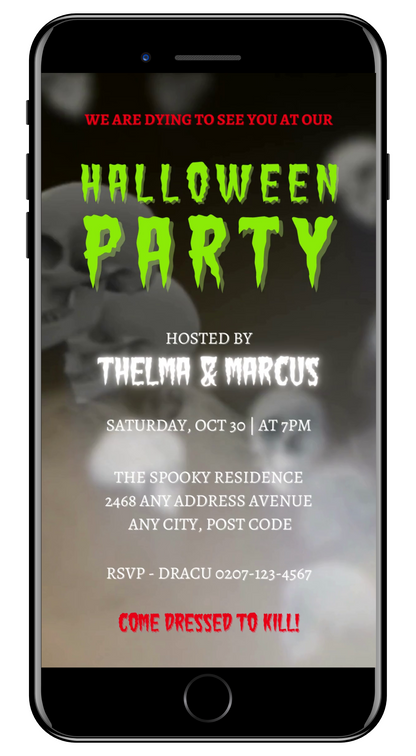 Spinning Smoking Skulls Halloween Party Video Invite - Spooky Digital Invitation