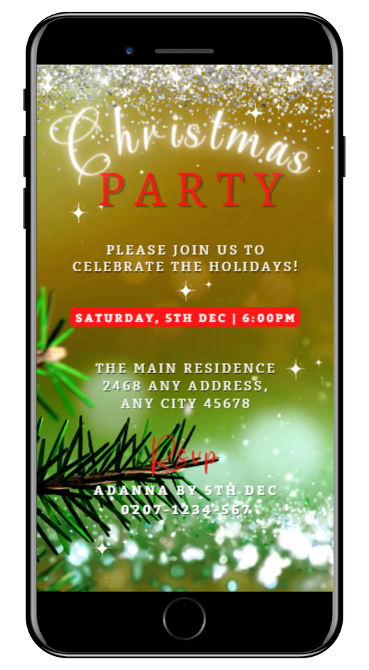 Green Red Gold Glitter | Christmas Video Invitation