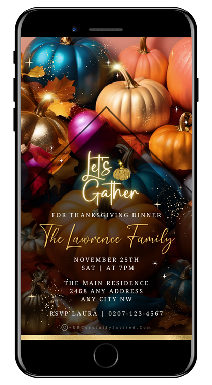 Multicoloured Sparkle Pumpkins Thanksgiving Dinner Video Invite - Vibrant Digital Invitation