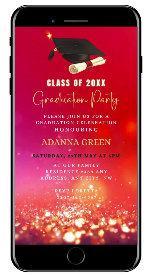 Fuchsia Gold Glitter | Graduation Video Invitation