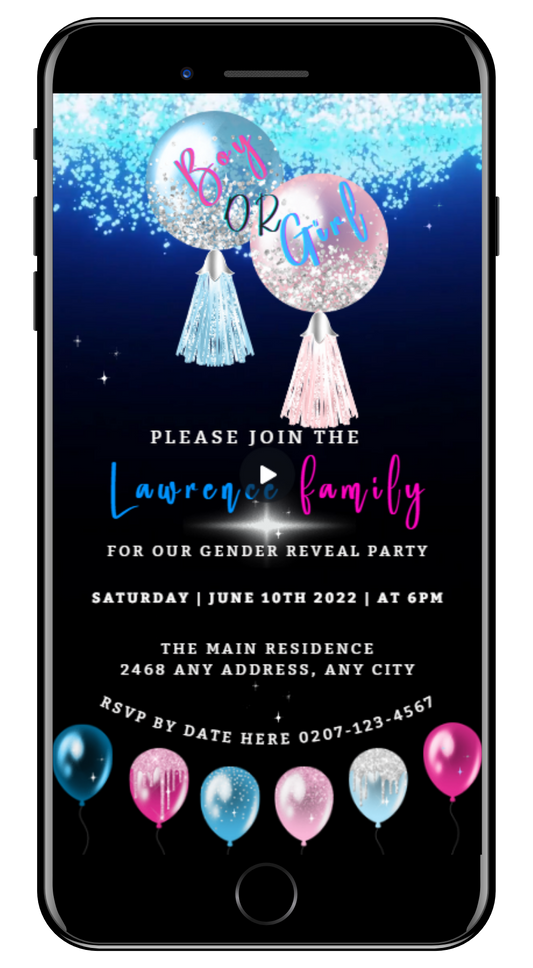 Confetti Rain Sparkle Balloons | Gender Reveal Party Video Invitation