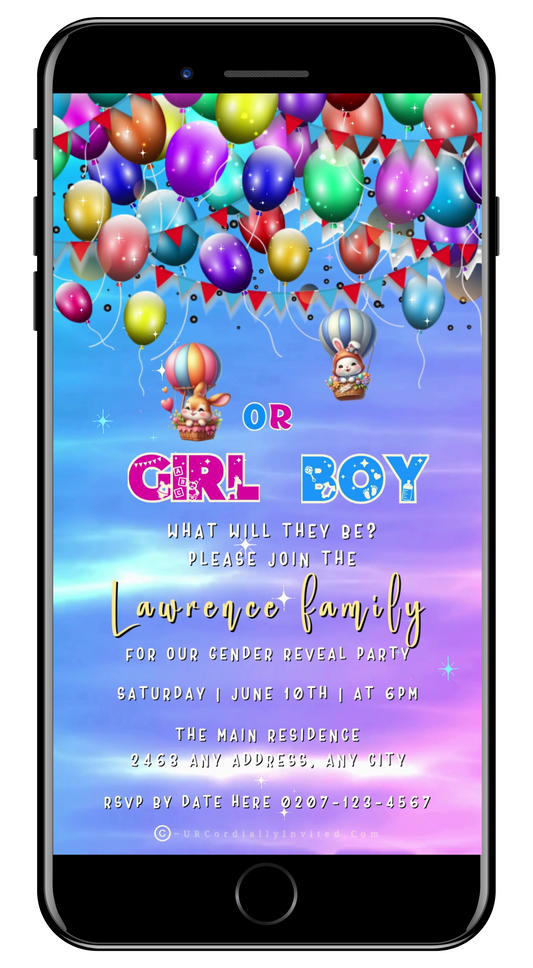 Easter Bunnies In Hot Air Balloons | Digital Gender Reveal Video Invite