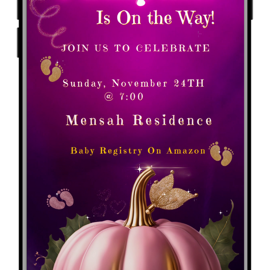 Fall Fuchsia Gold Neon Glitter | Baby Shower Video Invitation