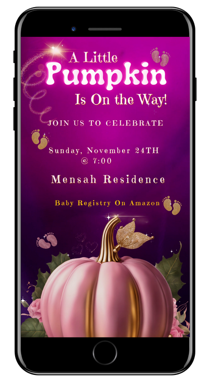 Fall Fuchsia Gold Neon Glitter | Baby Shower Video Invitation