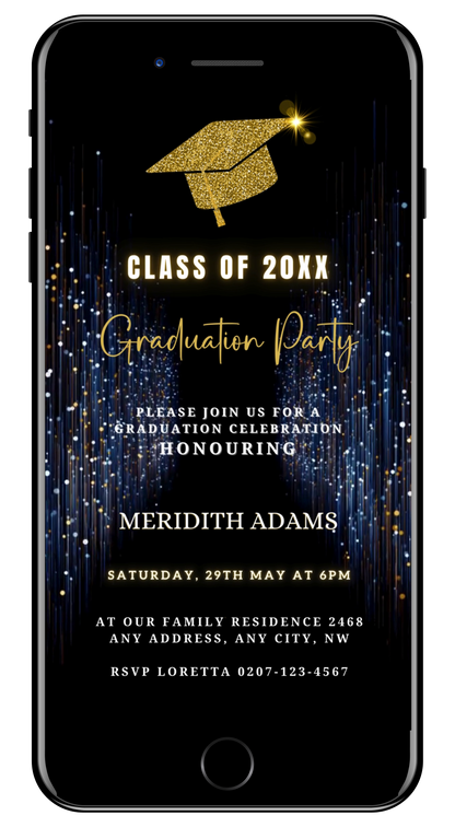 Gold Navy Glitter | Graduation Video Invitation