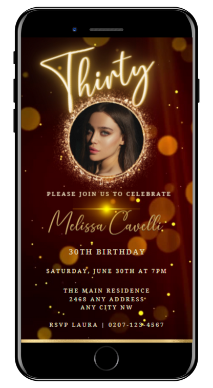 Gold Black Maroon Glitter | 30th Birthday Video Invite