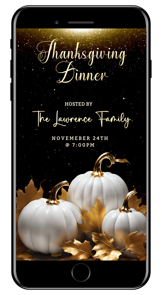 Gold Glitter Neon White Pumpkins | Thanksgiving Dinner Video Invite