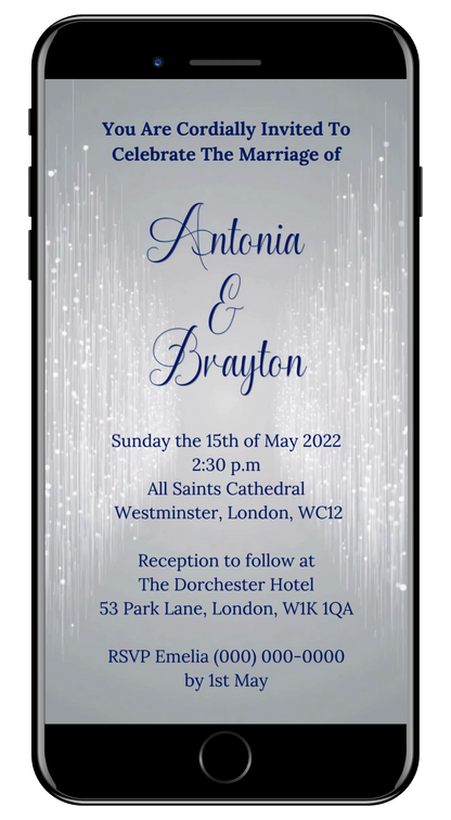 Silver Blue Glitter | Wedding Video Invitation