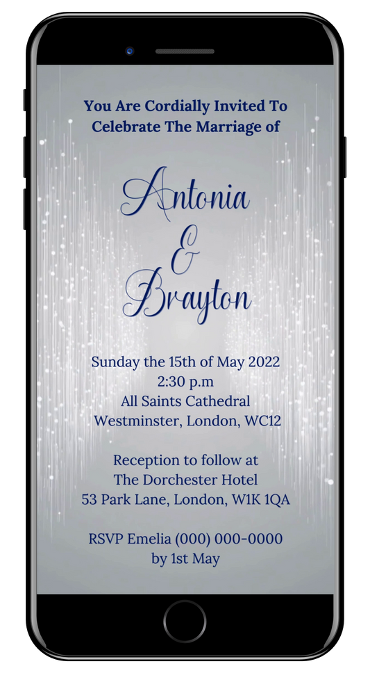 Silver Blue Glitter | Wedding Video Invitation