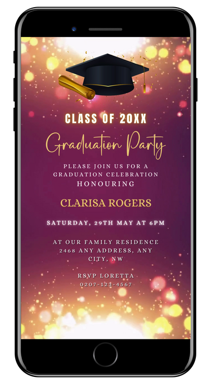 Maroon Gold Glitter | Graduation Video Invitation