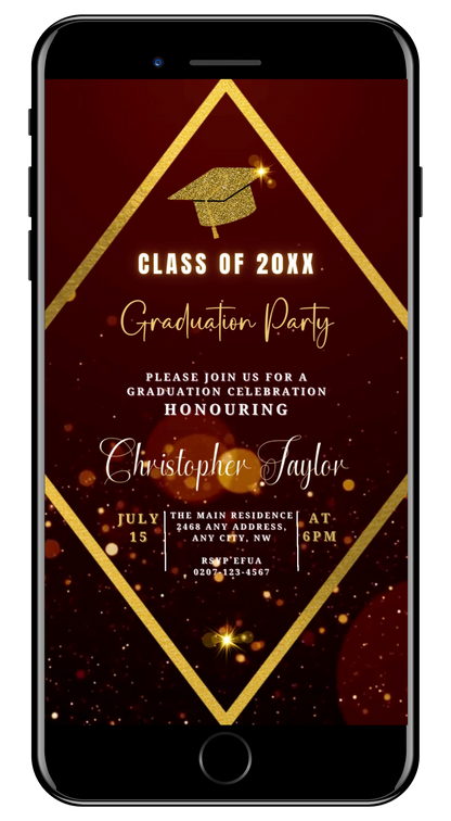 Burgundy Gold Glitter | Graduation Video Invitation